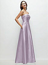 Rear View Thumbnail - Lilac Haze Strapless Bias Cuff Bodice Satin Gown with Pockets