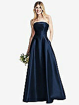 Alt View 6 Thumbnail - Midnight Navy Strapless Bias Cuff Bodice Satin Gown with Pockets