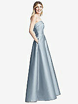 Alt View 5 Thumbnail - Mist Strapless Bias Cuff Bodice Satin Gown with Pockets