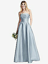 Alt View 6 Thumbnail - Mist Strapless Bias Cuff Bodice Satin Gown with Pockets