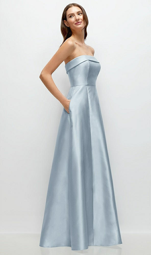 Back View - Mist Strapless Bias Cuff Bodice Satin Gown with Pockets