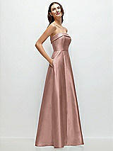 Rear View Thumbnail - Neu Nude Strapless Bias Cuff Bodice Satin Gown with Pockets