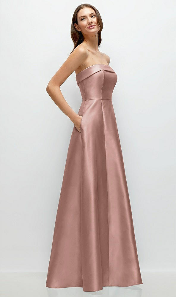 Back View - Neu Nude Strapless Bias Cuff Bodice Satin Gown with Pockets