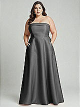 Alt View 1 Thumbnail - Pewter Strapless Bias Cuff Bodice Satin Gown with Pockets