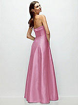 Side View Thumbnail - Powder Pink Strapless Bias Cuff Bodice Satin Gown with Pockets