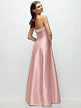 Side View Thumbnail - Rose - PANTONE Rose Quartz Strapless Bias Cuff Bodice Satin Gown with Pockets