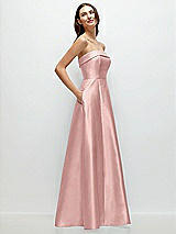 Rear View Thumbnail - Rose - PANTONE Rose Quartz Strapless Bias Cuff Bodice Satin Gown with Pockets