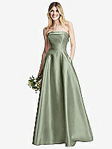 Alt View 6 Thumbnail - Sage Strapless Bias Cuff Bodice Satin Gown with Pockets