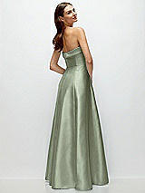 Side View Thumbnail - Sage Strapless Bias Cuff Bodice Satin Gown with Pockets