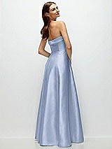 Side View Thumbnail - Sky Blue Strapless Bias Cuff Bodice Satin Gown with Pockets