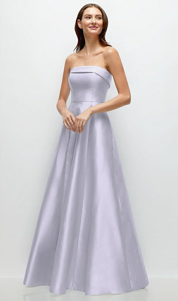 Front View - Silver Dove Strapless Bias Cuff Bodice Satin Gown with Pockets