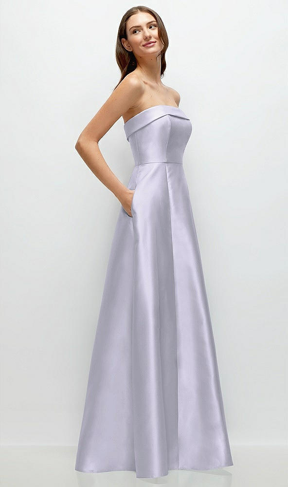 Back View - Silver Dove Strapless Bias Cuff Bodice Satin Gown with Pockets