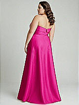 Alt View 2 Thumbnail - Think Pink Strapless Bias Cuff Bodice Satin Gown with Pockets