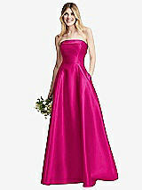 Alt View 6 Thumbnail - Think Pink Strapless Bias Cuff Bodice Satin Gown with Pockets