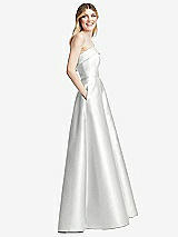 Alt View 5 Thumbnail - White Strapless Bias Cuff Bodice Satin Gown with Pockets