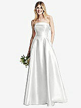 Alt View 6 Thumbnail - White Strapless Bias Cuff Bodice Satin Gown with Pockets