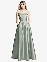 Alt View 3 Thumbnail - Willow Green Strapless Bias Cuff Bodice Satin Gown with Pockets