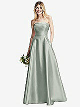 Alt View 6 Thumbnail - Willow Green Strapless Bias Cuff Bodice Satin Gown with Pockets