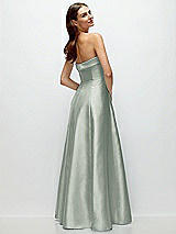 Side View Thumbnail - Willow Green Strapless Bias Cuff Bodice Satin Gown with Pockets