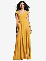 Alt View 1 Thumbnail - NYC Yellow Off-the-Shoulder Pleated Cap Sleeve A-line Maxi Dress