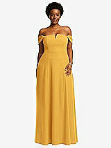 Alt View 2 Thumbnail - NYC Yellow Off-the-Shoulder Pleated Cap Sleeve A-line Maxi Dress