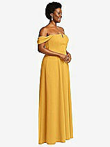 Alt View 3 Thumbnail - NYC Yellow Off-the-Shoulder Pleated Cap Sleeve A-line Maxi Dress