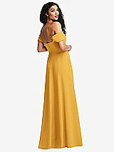 Rear View Thumbnail - NYC Yellow Off-the-Shoulder Pleated Cap Sleeve A-line Maxi Dress