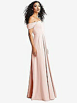 Side View Thumbnail - Blush Off-the-Shoulder Pleated Cap Sleeve A-line Maxi Dress