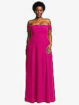 Alt View 2 Thumbnail - Think Pink Off-the-Shoulder Pleated Cap Sleeve A-line Maxi Dress