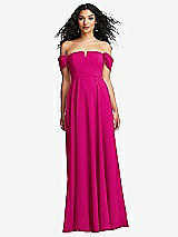 Front View Thumbnail - Think Pink Off-the-Shoulder Pleated Cap Sleeve A-line Maxi Dress