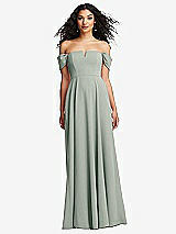 Front View Thumbnail - Willow Green Off-the-Shoulder Pleated Cap Sleeve A-line Maxi Dress