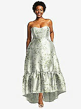 Alt View 1 Thumbnail - Sage Cottage Rose Strapless Floral High-Low Ruffle Hem Maxi Dress with Pockets