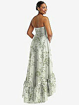 Rear View Thumbnail - Sage Cottage Rose Strapless Floral High-Low Ruffle Hem Maxi Dress with Pockets