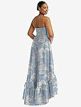 Rear View Thumbnail - Porcelain Blue Seraphina Floral Strapless Floral High-Low Ruffle Hem Maxi Dress with Pockets