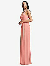 Side View Thumbnail - Rose Pleated V-Neck Closed Back Trumpet Gown with Draped Front Slit