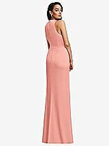 Rear View Thumbnail - Rose Pleated V-Neck Closed Back Trumpet Gown with Draped Front Slit