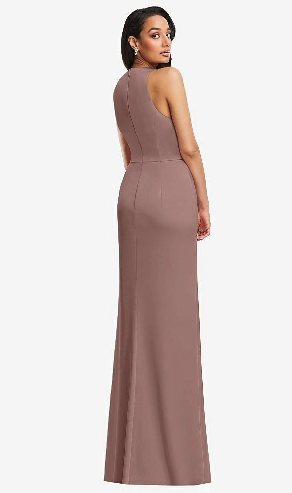 Back View - Sienna Pleated V-Neck Closed Back Trumpet Gown with Draped Front Slit