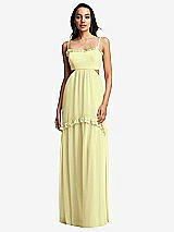 Front View Thumbnail - Butter Yellow Ruffle-Trimmed Cutout Tie-Back Maxi Dress with Tiered Skirt