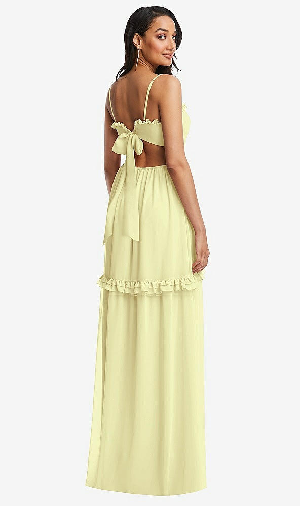 Back View - Butter Yellow Ruffle-Trimmed Cutout Tie-Back Maxi Dress with Tiered Skirt