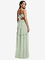 Rear View Thumbnail - Vintage Primrose Sage Ruffle-Trimmed Cutout Tie-Back Maxi Dress with Tiered Skirt