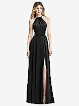 Front View Thumbnail - Black Halter Cross-Strap Gathered Tie-Back Cutout Maxi Dress