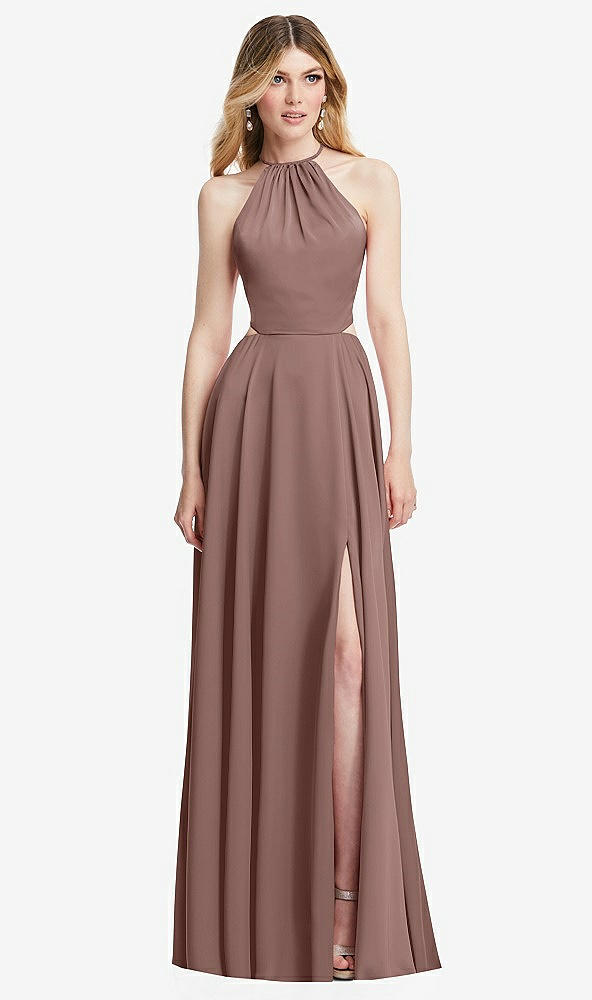 Front View - Sienna Halter Cross-Strap Gathered Tie-Back Cutout Maxi Dress