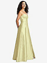 Side View Thumbnail - Butter Yellow Strapless Bustier A-Line Satin Gown with Front Slit