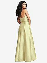 Rear View Thumbnail - Butter Yellow Strapless Bustier A-Line Satin Gown with Front Slit