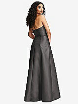 Rear View Thumbnail - Caviar Gray Strapless Bustier A-Line Satin Gown with Front Slit