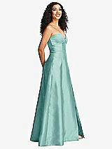 Side View Thumbnail - Coastal Strapless Bustier A-Line Satin Gown with Front Slit