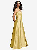 Side View Thumbnail - Maize Strapless Bustier A-Line Satin Gown with Front Slit