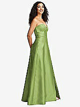 Side View Thumbnail - Mojito Strapless Bustier A-Line Satin Gown with Front Slit