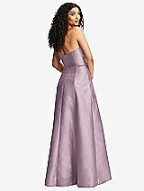 Rear View Thumbnail - Suede Rose Strapless Bustier A-Line Satin Gown with Front Slit