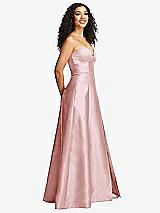 Side View Thumbnail - Ballet Pink Strapless Bustier A-Line Satin Gown with Front Slit